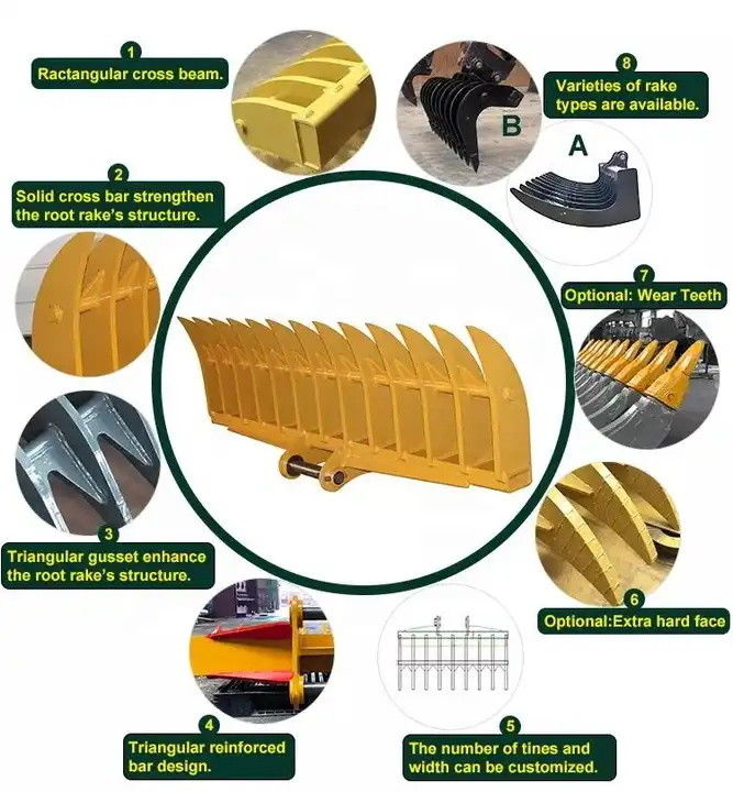 Q345B Excavator Root Rake Heavy Duty Root Rake For Large Land Clearing Jobs